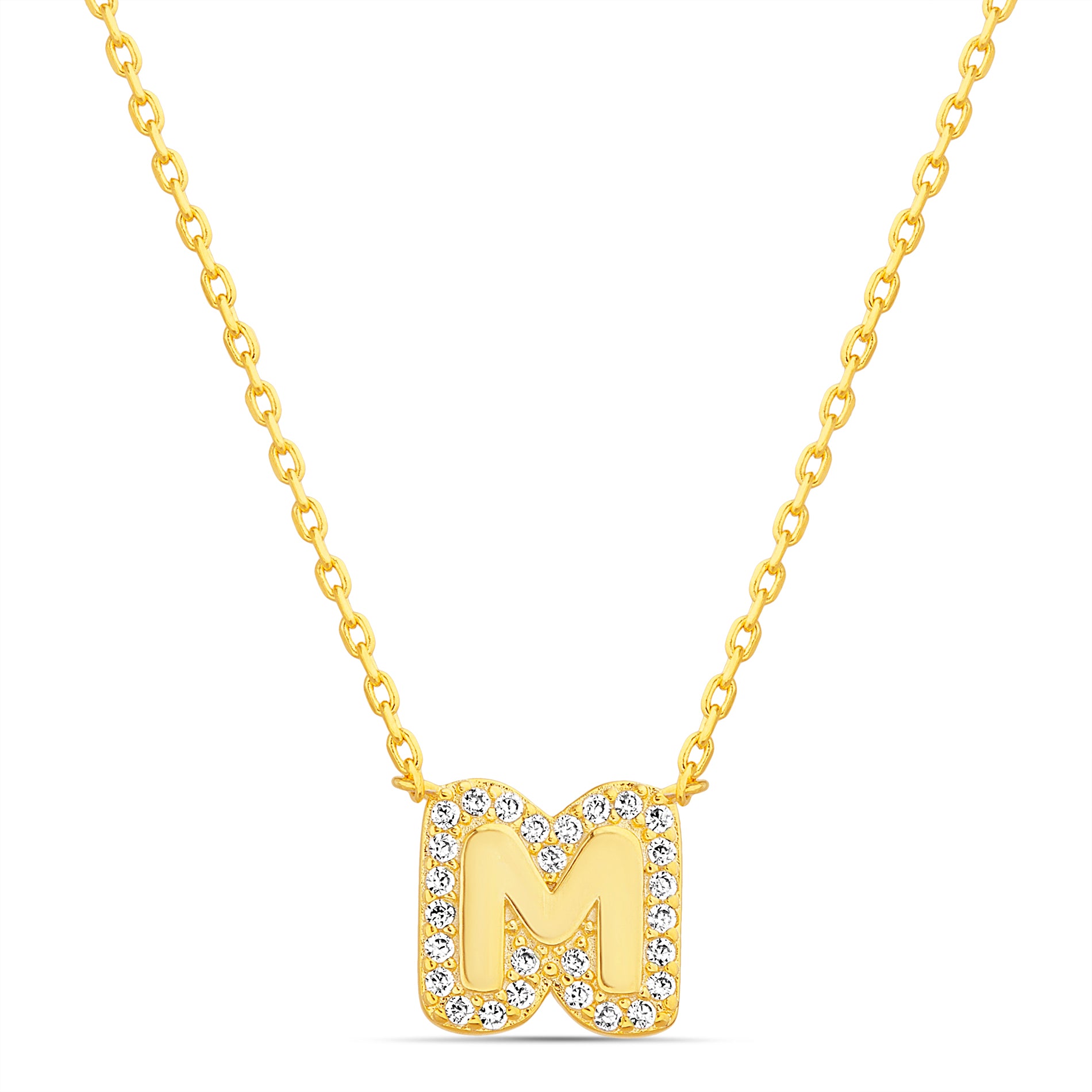 Gold Initial Necklace with CZ Halo